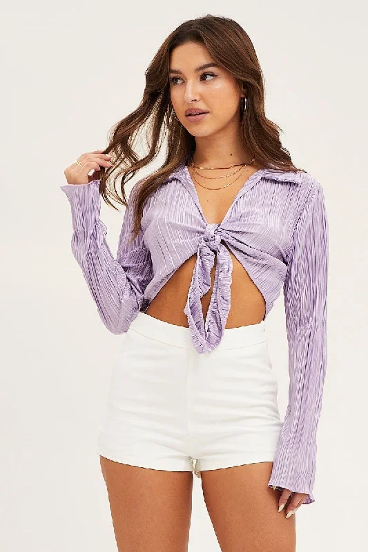 Purple Crop Shirts Long Sleeve