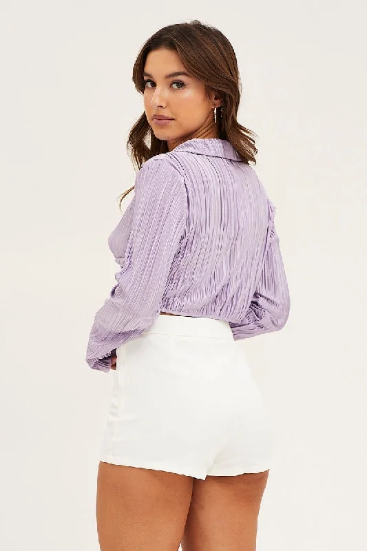 Purple Crop Shirts Long Sleeve