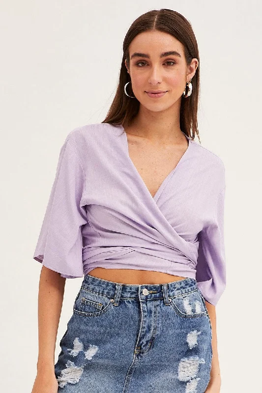 Purple Tie Bolero Short Sleeve Linen Blend