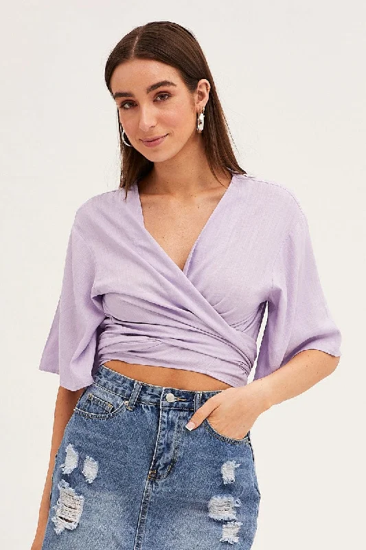 Purple Tie Bolero Short Sleeve Linen Blend