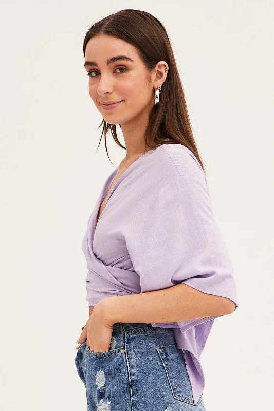 Purple Tie Bolero Short Sleeve Linen Blend