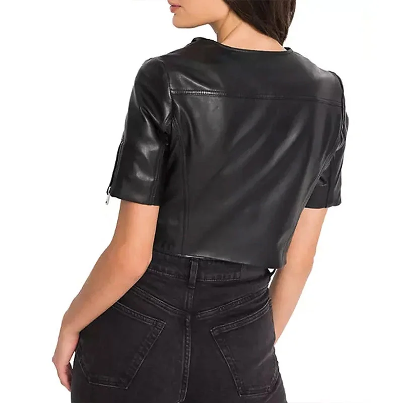 Short Sleeve Black Leather Jacket