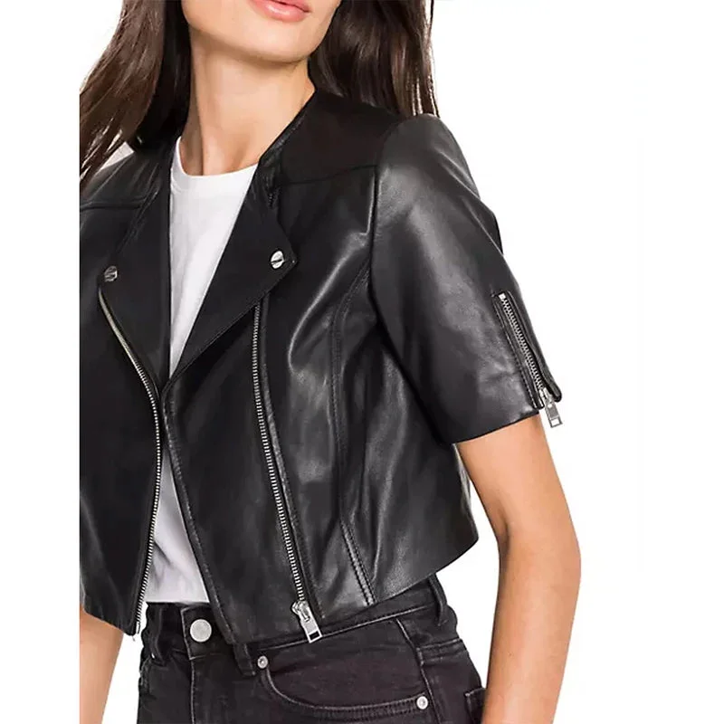 Short Sleeve Black Leather Jacket