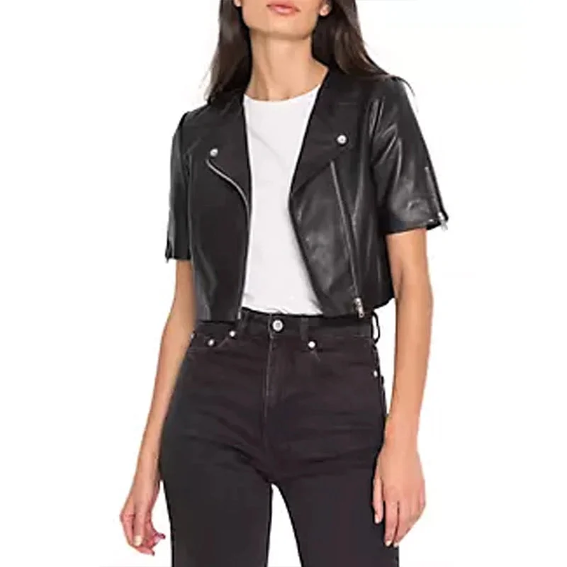 Short Sleeve Black Leather Jacket