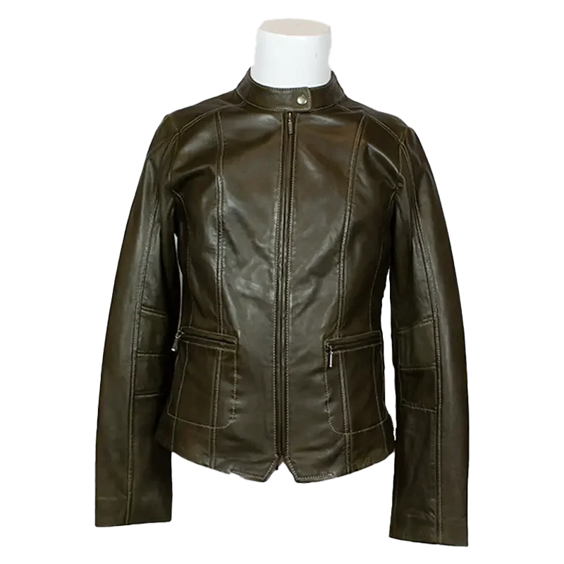 Plonge Leathers Women's Snap Collar Lamb Leather Jacket