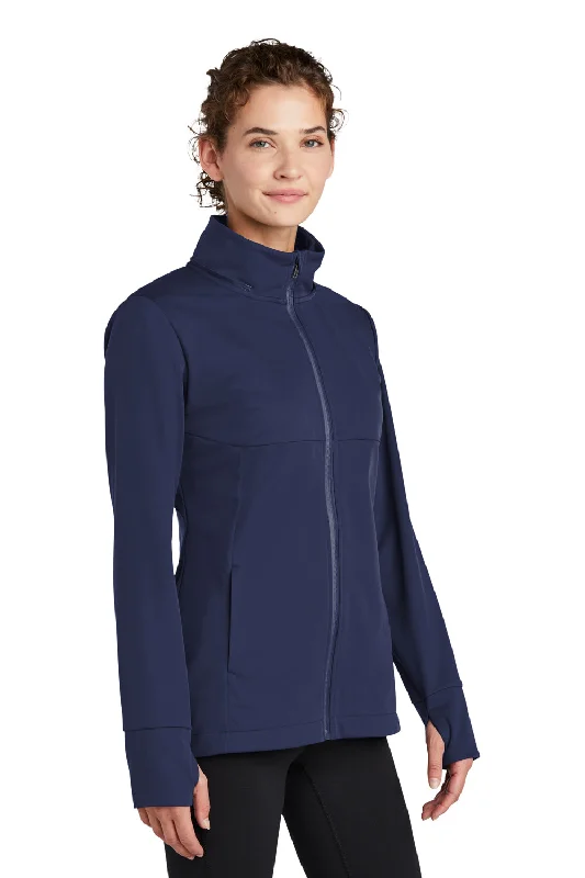 Sport-Tek Womens Wind & Water Resistant Full Zip Soft Shell Hooded Jacket - True Navy Blue