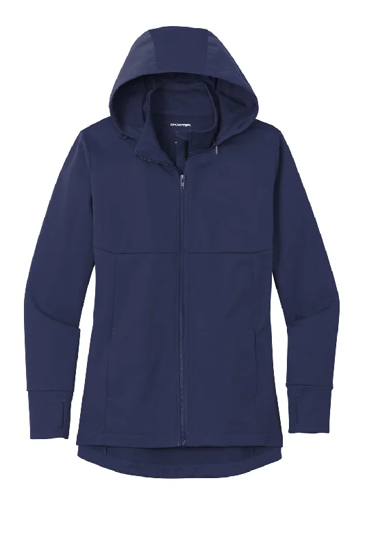 Sport-Tek Womens Wind & Water Resistant Full Zip Soft Shell Hooded Jacket - True Navy Blue