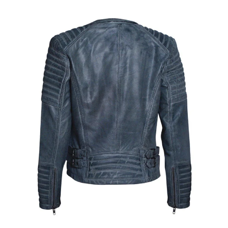 Stylish Grey Leather Jacket for Women with Long Sleeves - Women Leather Jacket