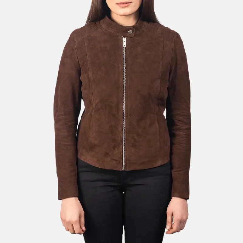 Suede Moto Jacket Women's in Dark Brown