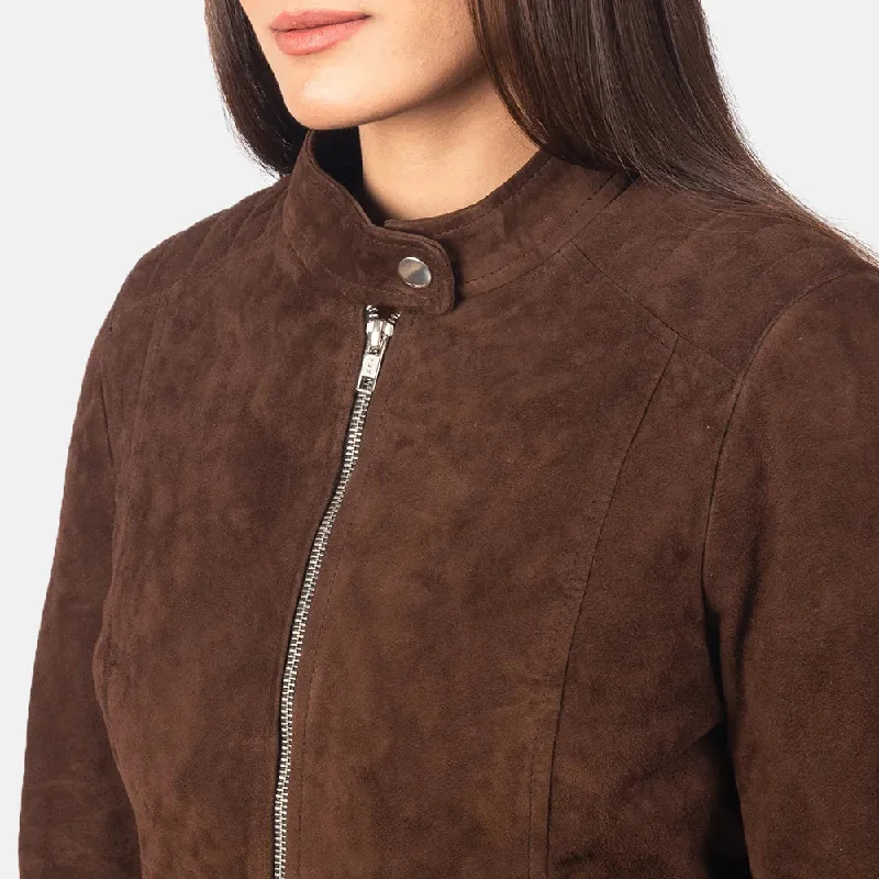 Suede Moto Jacket Women's in Dark Brown