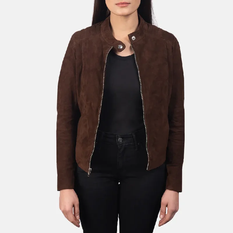 Suede Moto Jacket Women's in Dark Brown