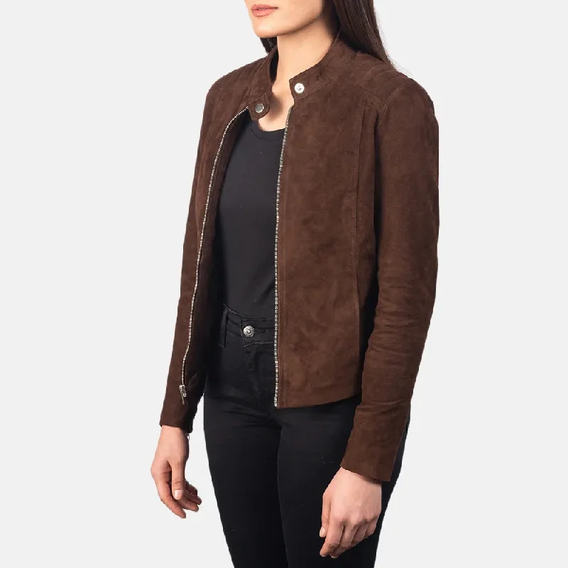 Suede Moto Jacket Women's in Dark Brown