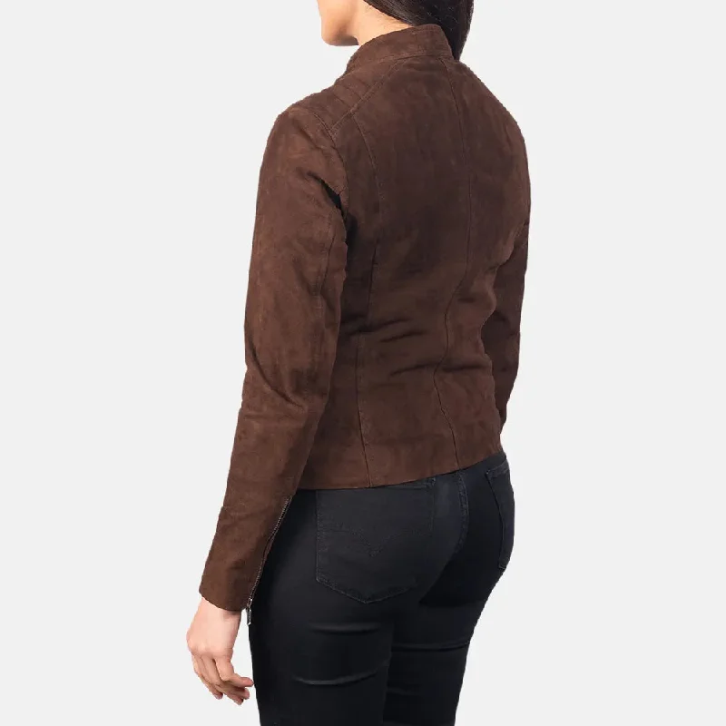 Suede Moto Jacket Women's in Dark Brown