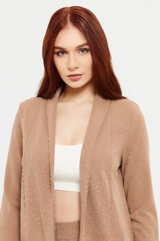 Women Taupe Rolled Sleeve Blazer