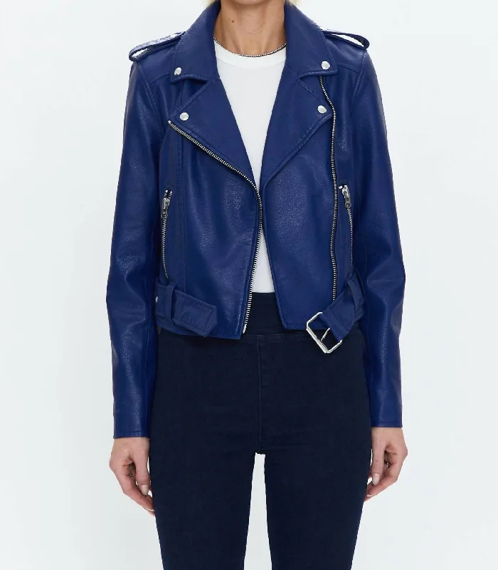 Tracy Cropped Moto Jacket In Electric Blue