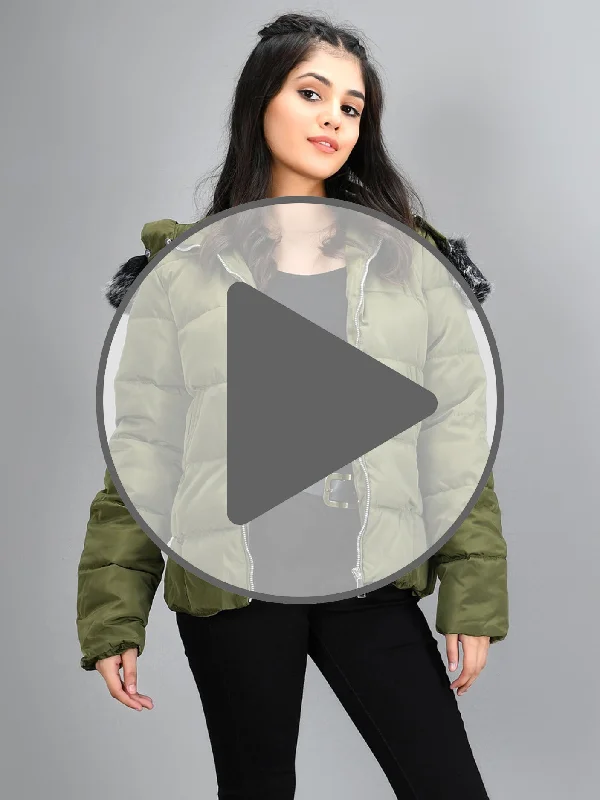 Faux Fur Puffer Jacket - Green