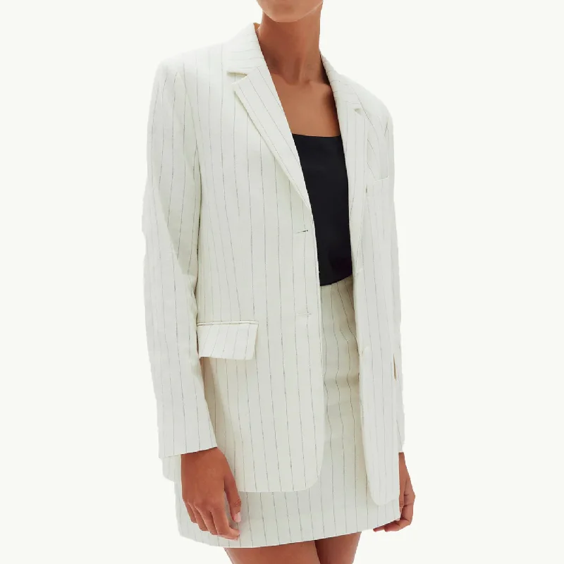 Leila Stripe Linen Jacket - Cream Pinstripe