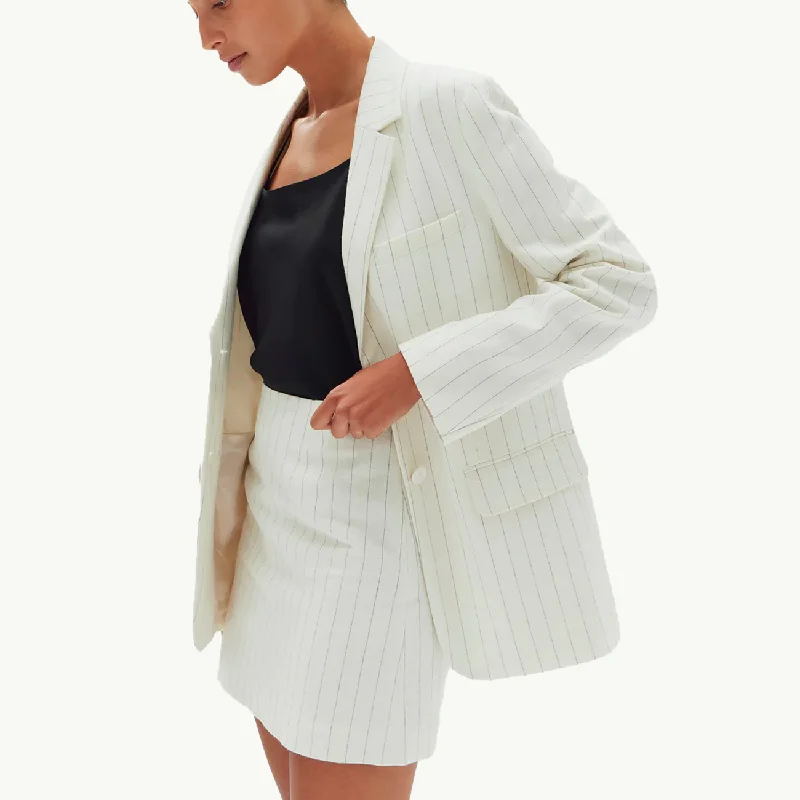 Leila Stripe Linen Jacket - Cream Pinstripe