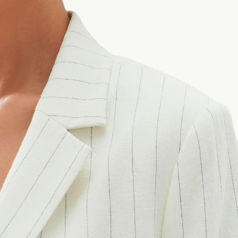 Leila Stripe Linen Jacket - Cream Pinstripe