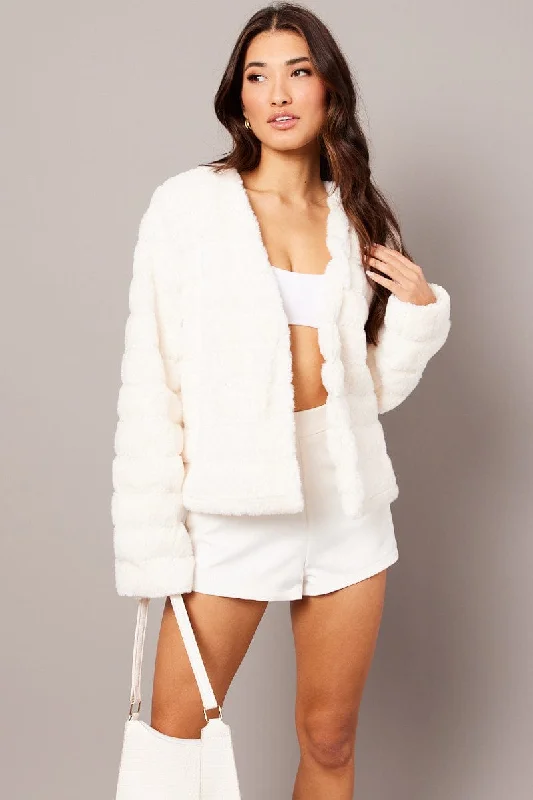 White Faux Fur Crop Jacket