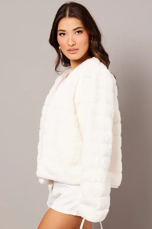 White Faux Fur Crop Jacket