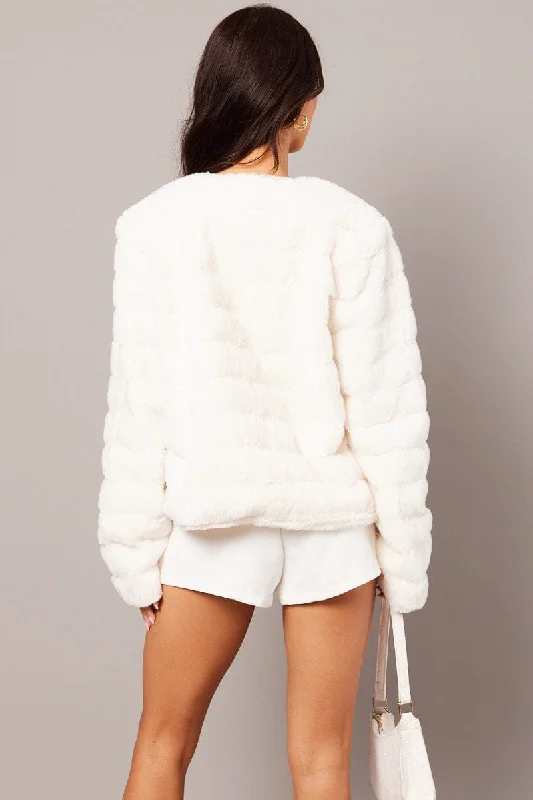 White Faux Fur Crop Jacket