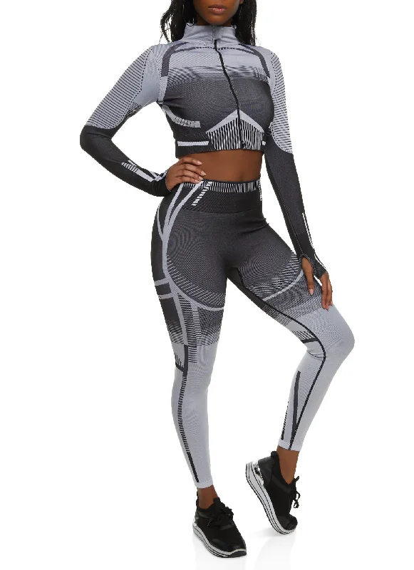 Seamless Geometric Zip Front Cropped Track Jacket