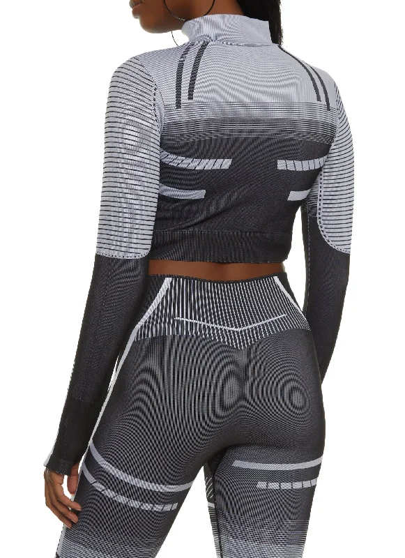 Seamless Geometric Zip Front Cropped Track Jacket