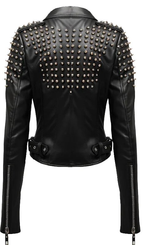 Women Black Biker Slimft Real Leather Jacket