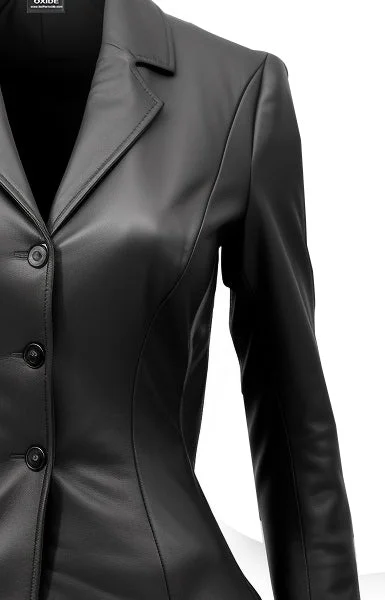 Women Black Leather Blazer - Women Leather Coat