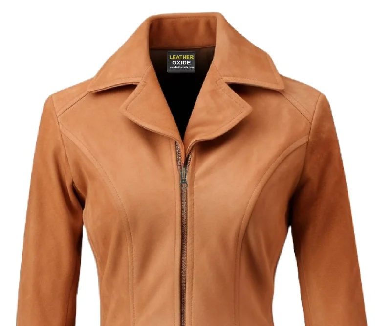 Women Camel Brown Suede Leather Jacket