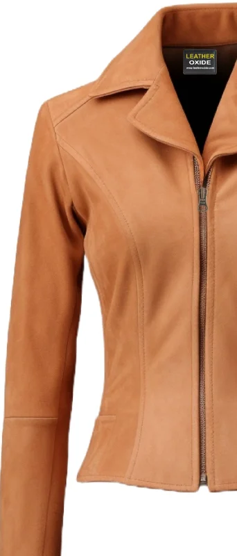 Women Camel Brown Suede Leather Jacket