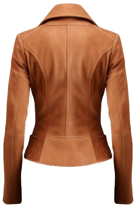 Women Camel Brown Suede Leather Jacket