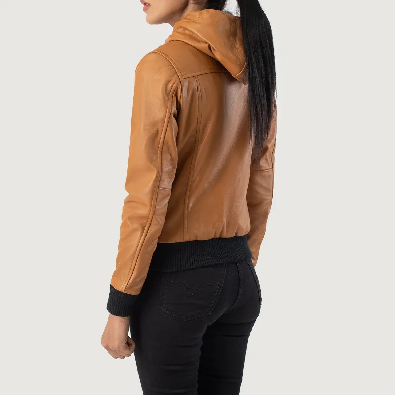 Women Flight Rebella Sheepskin Brown Hooded Leather Bomber Jacket