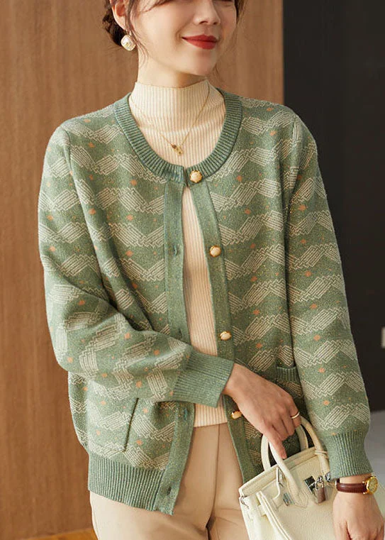 Women Green Oversized Print Woolen Coat Outwear Fall