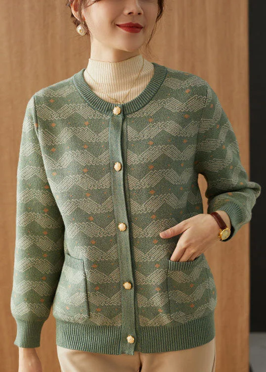 Women Green Oversized Print Woolen Coat Outwear Fall