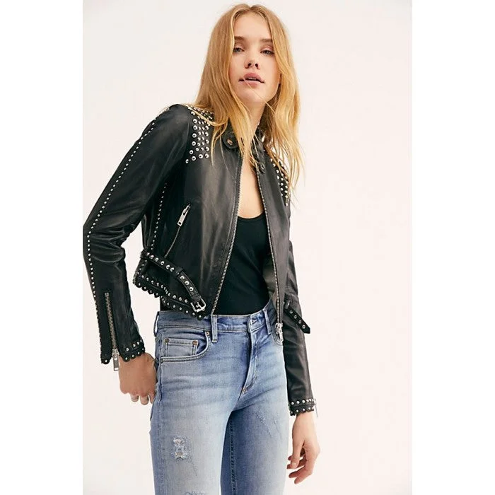 Women’s Black Leather Biker Punk Jacket