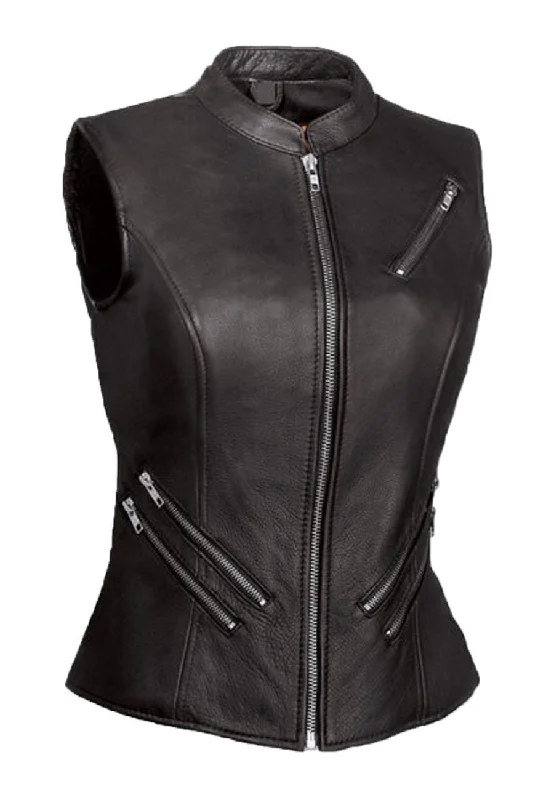 Women’s Black Leather Biker Vest