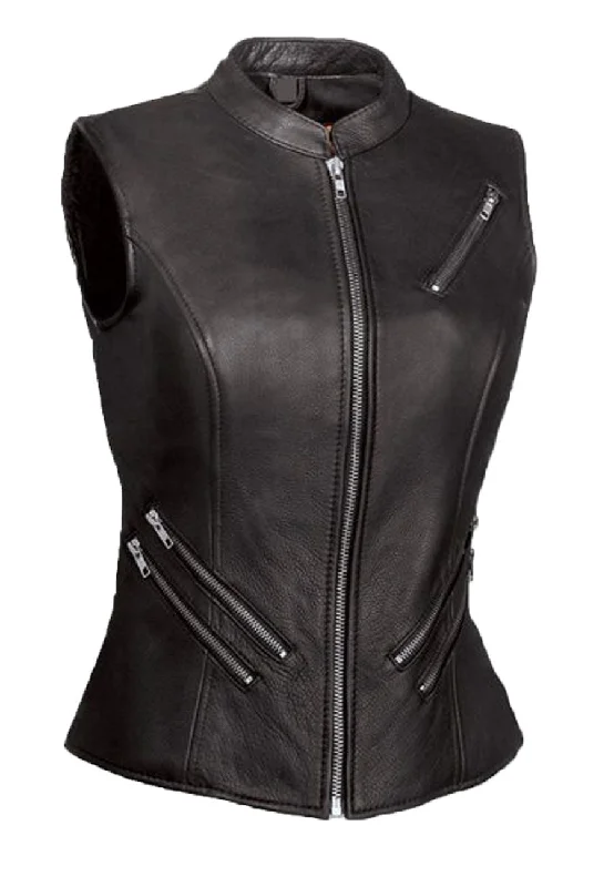 Women’s Black Leather Biker Vest