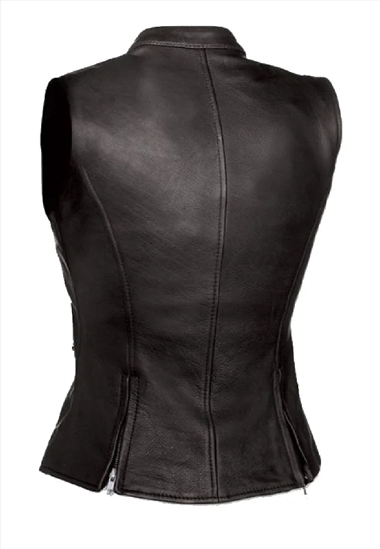 Women’s Black Leather Biker Vest