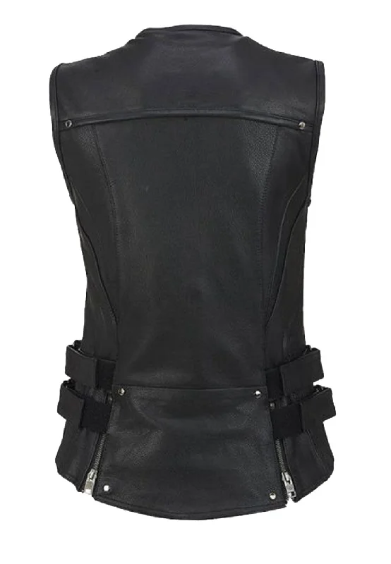 Women’s Black Leather Biker Vest