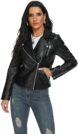 Women s Moto Biker Leather Jacket