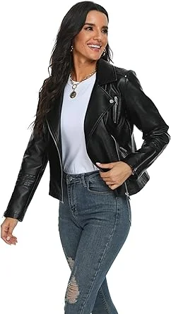 Women s Moto Biker Leather Jacket