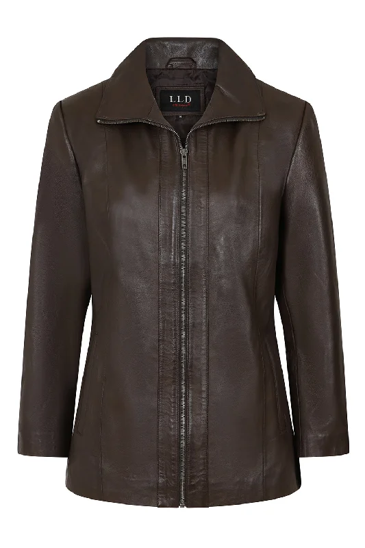 Women's Classic Brown Real Leather Jacket - DEBBIE