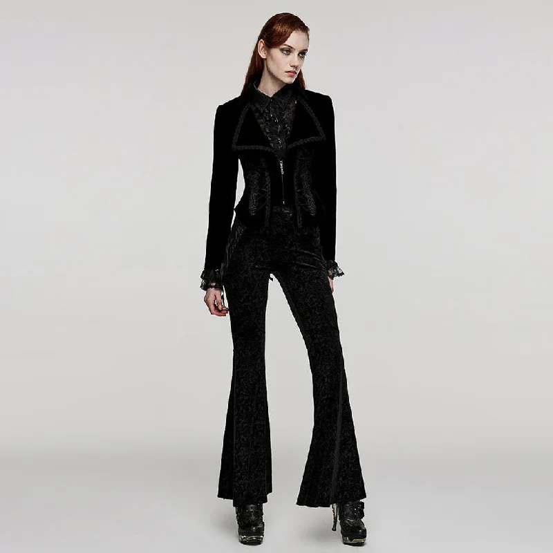 Women's Gothic Turn-down Collar Lace-up Velvet Coat Black