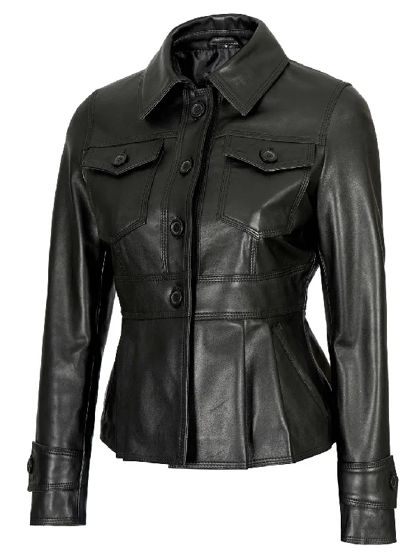 Women’s Short Body Black Peplum Leather Jacket