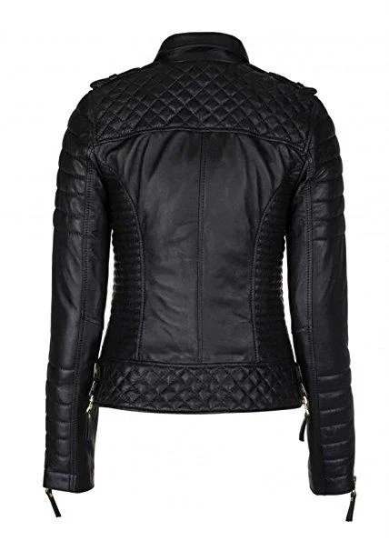 Women's Slim Fit Biker Black Genuine Leather Jacket