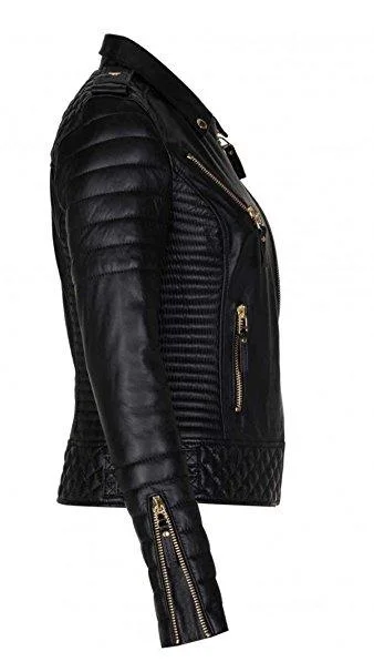 Women's Slim Fit Biker Black Genuine Leather Jacket