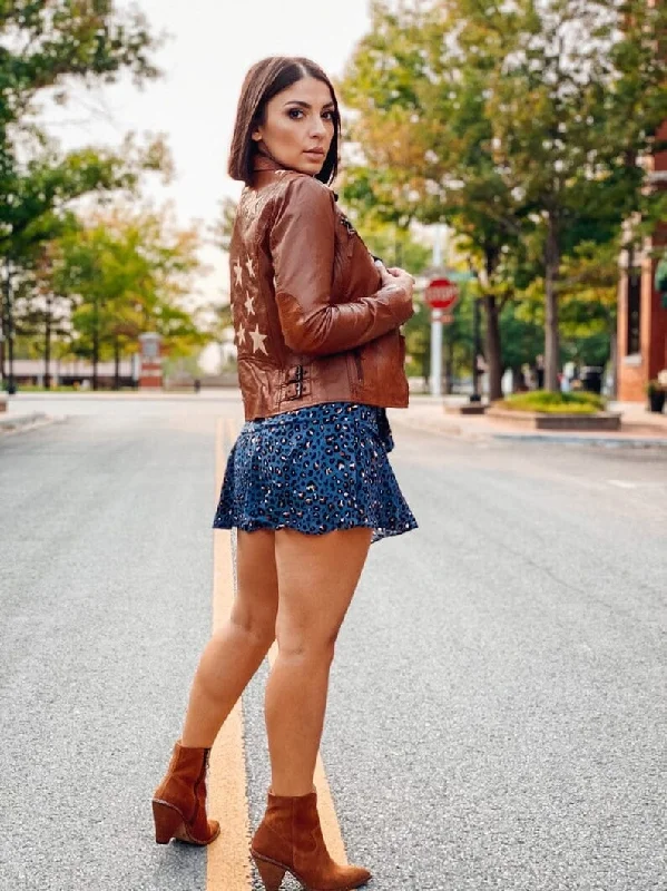 Women's Vintage Brown Zip Up Biker Style Jacket