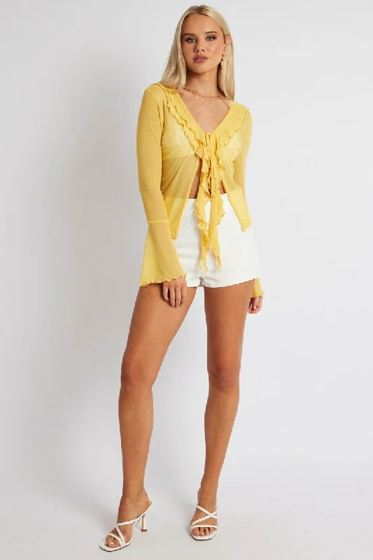 Yellow Mesh Cardigan Long Sleeve